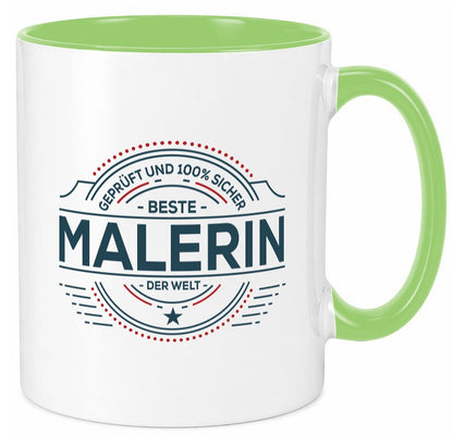 Geprüft und sicher: Malerin | Malerinnen lustiger Spruch Geschenk Humor Tasse