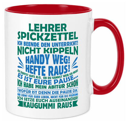 Lehrer Spickzettel | Beruf Tasse lustiger Spruch vl2 Geschenk Arbeit Kollegen