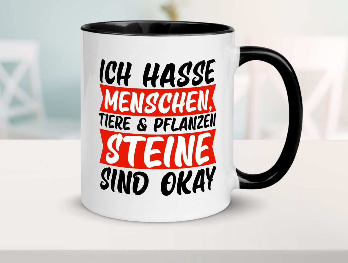 Ich hasse Menschen | Steine Sarkasmus witziger Spruch lustig Humor Geschenkidee Tasse