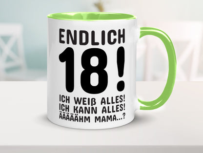 Endlich 18 | Geburtstag Tasse volljährig Erwachsen lustig Geschenkidee Geschenk