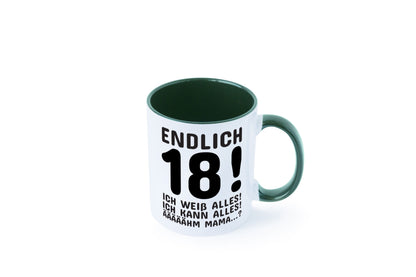 Endlich 18 | Geburtstag Tasse volljährig Erwachsen lustig Geschenkidee Geschenk