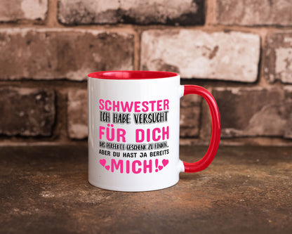 Schwester Tasse | lustiger Spruch Geschwisterliebe v2 Humor Geschenkidee