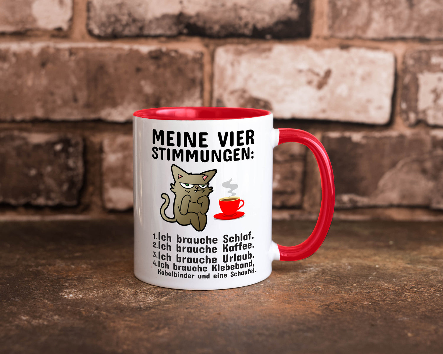 Vier Stimmungen | Morgenmuffel Tasse mürrische Katze Humor Tierliebhaber
