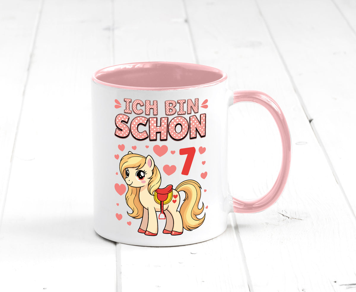 7. Geburtstag | 7 Jahre Mädchen Reiten Pony lustiger Spruch Geschenk Tasse
