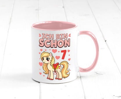 7. Geburtstag | 7 Jahre Mädchen Reiten Pony lustiger Spruch Geschenk Tasse