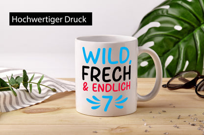 7. Geburtstag | 7 Jahre Wild &amp; Frech lustiger Spruch Geschenk Geschenkidee Tasse