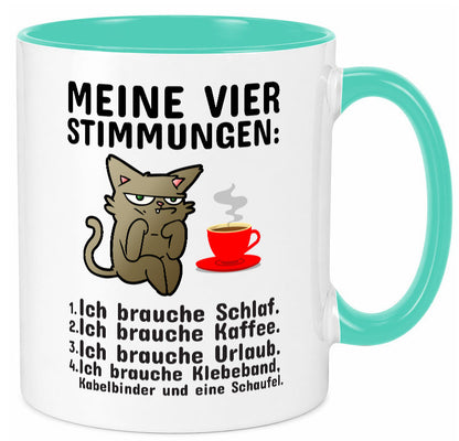 Vier Stimmungen | Morgenmuffel Tasse mürrische Katze Humor Tierliebhaber