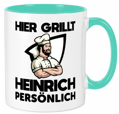 Hier Grillt Heinrich Persönlich | Grillmeister Geschenk Humor Geschenkidee Tasse