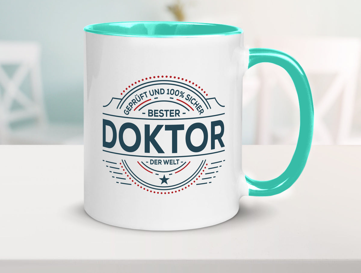 Geprüft und sicher: Doktor | Doktorand Doktortitel lustiger Spruch Geschenk Tasse