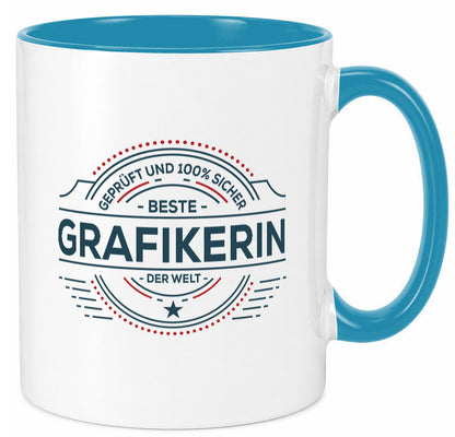 Geprüft und sicher: Grafikerin | Grafik Design Humor Geschenkidee Tasse