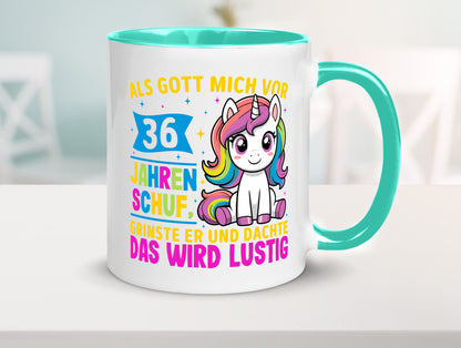 36. Geburtstag | Als Gott mich schuf 40 Jahre v2 Humor Geschenkidee Tasse