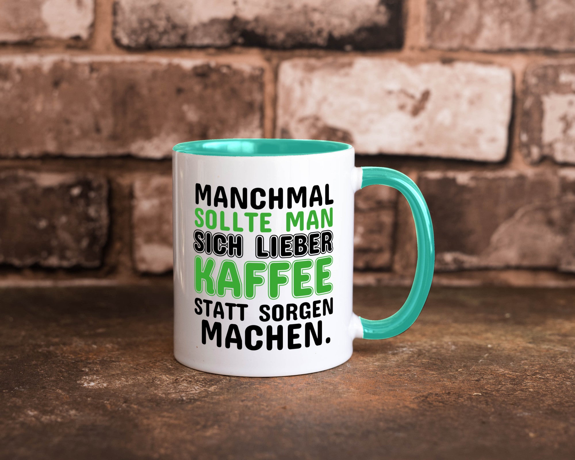 Kaffee statt sorgen lustiger Spruch Geschenk Humor Geschenkidee Tasse
