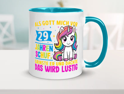 29. Geburtstag | Als Gott mich schuf 40 Jahre v2 Humor Geschenkidee Tasse