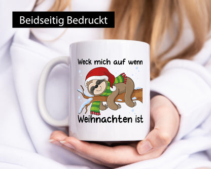 Weck mich auf wen Weihnachten ist | Faultier lustiger Spruch Geschenk