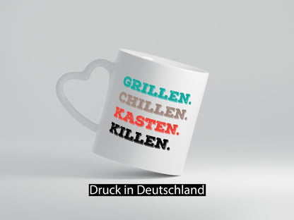 Grillen Chillen Kasten Killen | Bier Bierliebhaber Humor Geschenkidee Tasse