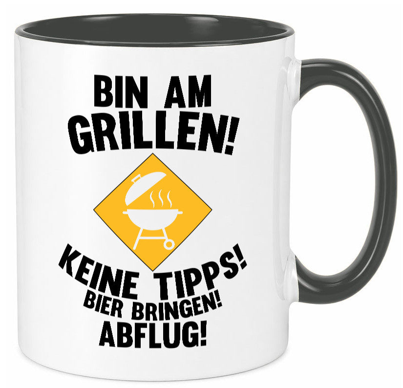 Bin am Grillen | Bier bringen und Abflug Grillmeister Geschenk Humor Tasse