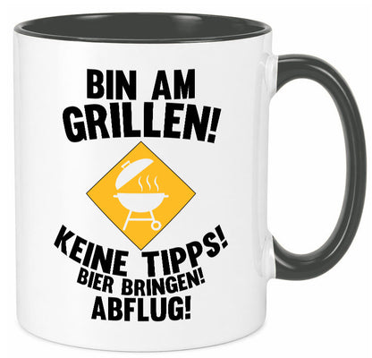 Bin am Grillen | Bier bringen und Abflug Grillmeister Geschenk Humor Tasse