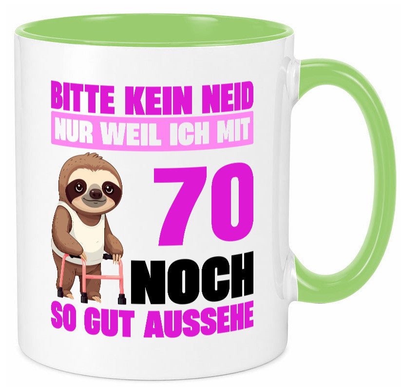 70. Geburtstag | Bitte kein neid Faultier 70 Jahre v2 Humor Geschenkidee Tasse