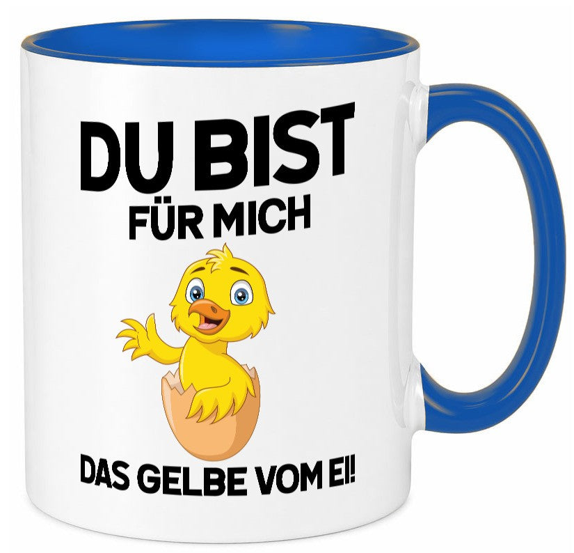 Das Gelbe vom Ei | süßes Küken Eierschale am Kopf Comic v2 lustiger Spruch Tasse