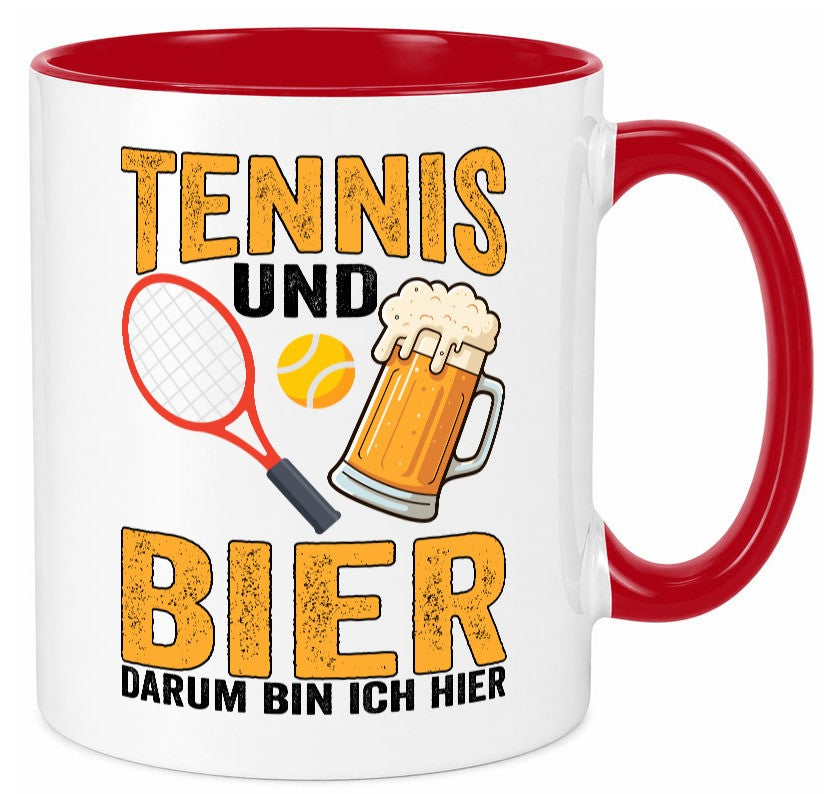 Tennis und Bier darum bin ich hier | Tennisspieler v2 Geschenkidee Humor Tasse