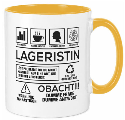 Achtung Probleme Lageristin | Beruf Lager Arbeiterin lustig Arbeit Kollegen Tasse