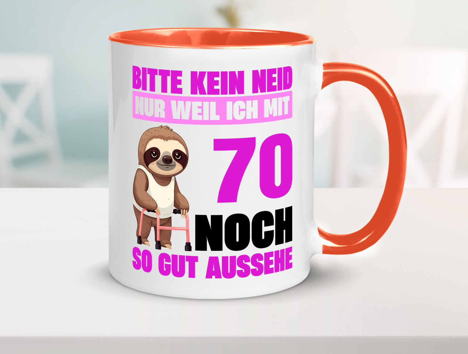 70. Geburtstag | Bitte kein neid Faultier 70 Jahre v2 Humor Geschenkidee Tasse