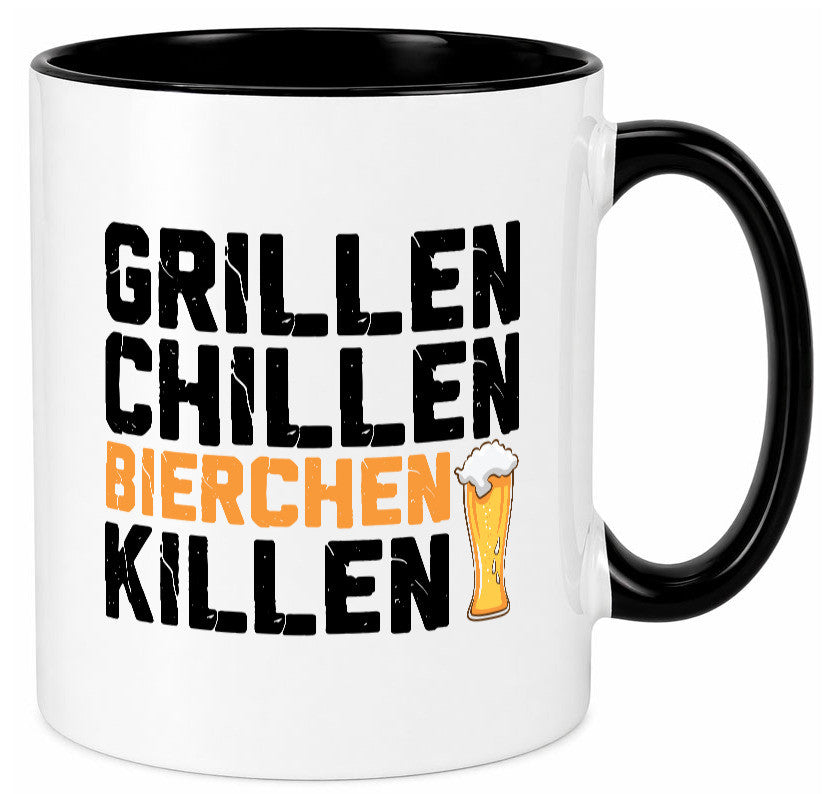 Grillen Chillen Bierchen Killen | Grillmeister Party Geschenk Humor Tasse