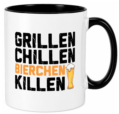 Grillen Chillen Bierchen Killen | Grillmeister Party Geschenk Humor Tasse
