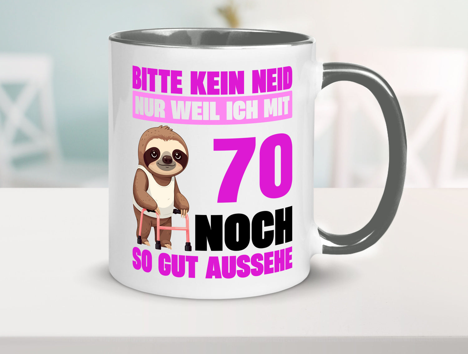 70. Geburtstag | Bitte kein neid Faultier 70 Jahre v2 Humor Geschenkidee Tasse