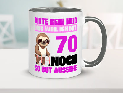 70. Geburtstag | Bitte kein neid Faultier 70 Jahre v2 Humor Geschenkidee Tasse