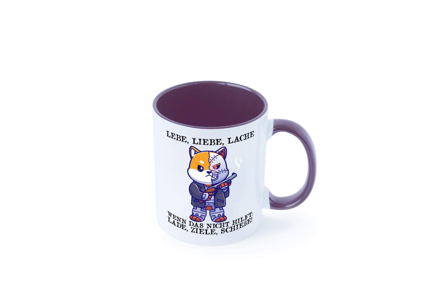Lebe Liebe Lache | Sarkasmus Katze mit Gewehr Comic Geschenk Tierliebhaber