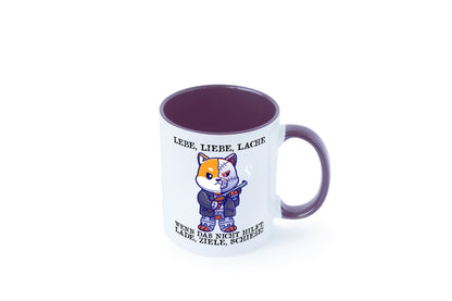 Lebe Liebe Lache | Sarkasmus Katze mit Gewehr Comic Geschenk Tierliebhaber