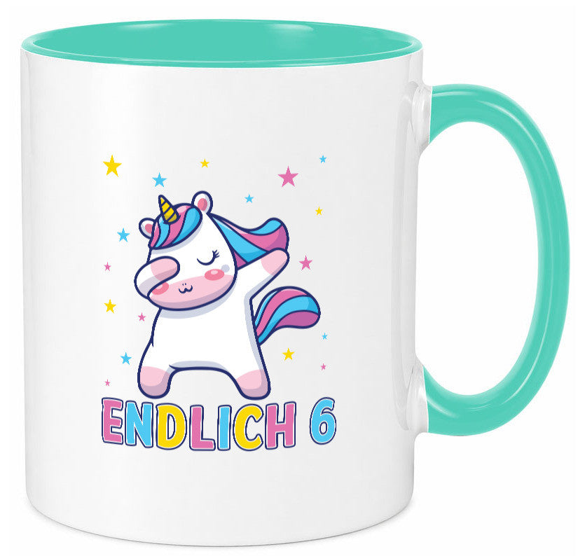 Endlich 6 | Einhorn Sterne lustiger Spruch Geschenk Humor Geschenkidee Tasse