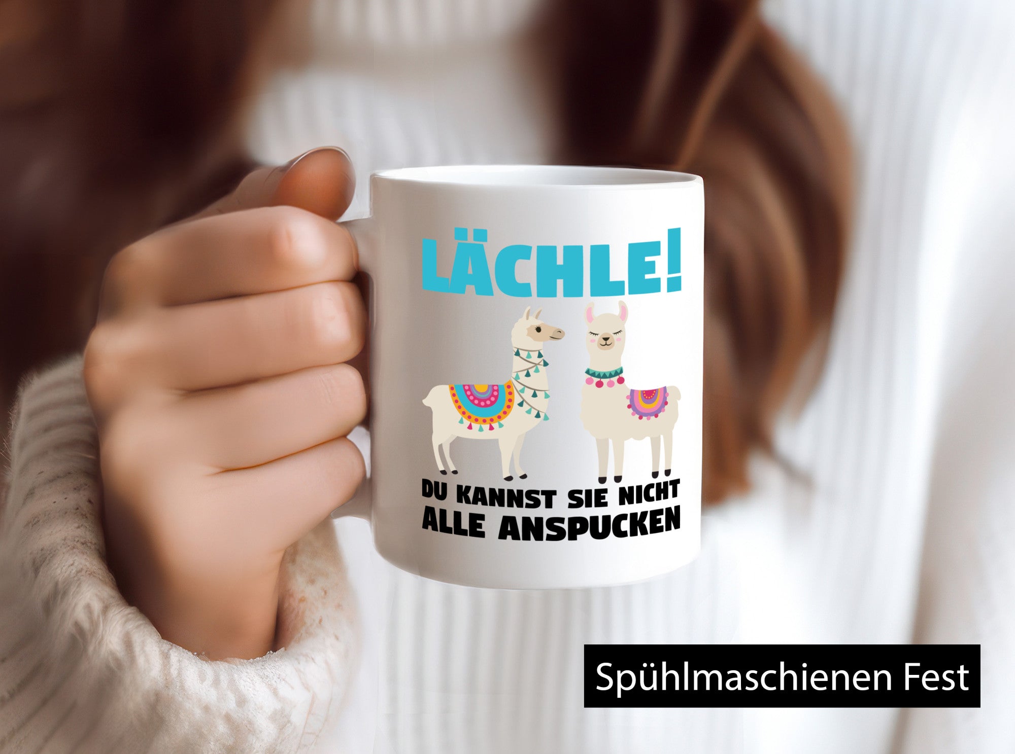 Lächle! | Lama Tasse lustiger Spruch Gelassenheit Humor Geschenkidee
