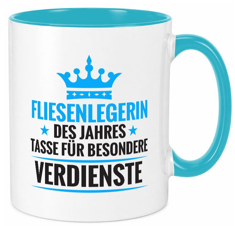 Besonderer Verdienst: Fliesenlegerin | Fliesenlegen Bau Geschenkidee Humor Tasse