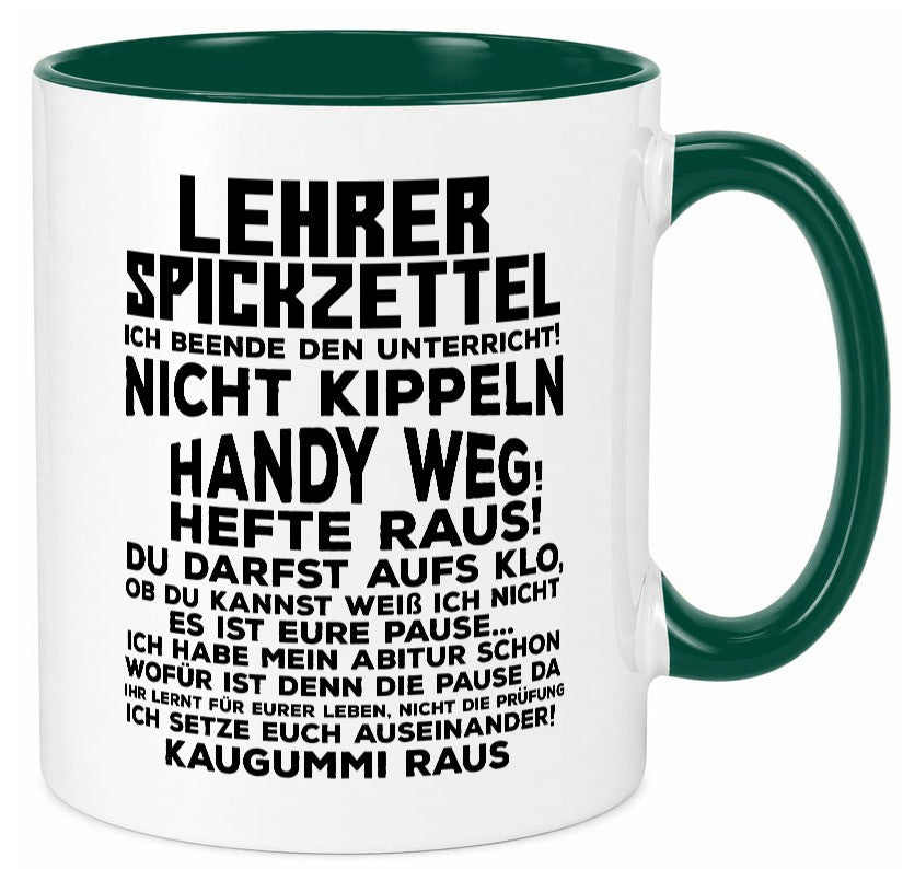 Lehrer Spickzettel | Beruf Tasse lustiger Spruch Geschenkidee Arbeit Kollegen