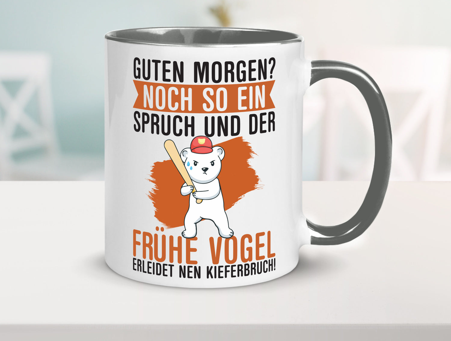 Guten Morgen | Bär Der frühe Vogel erledidet Kiferbruch Humor Geschenkidee Tasse