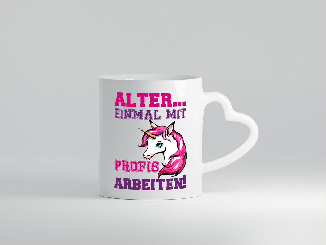 Mit Profis arbeiten | grimmiges Einhorn witzige Tasse Humor Arbeit Kollegen