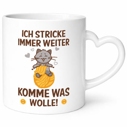 Stricke immer weiter, komme was wolle | Knöpfe Katze lustig Tierliebhaber Humor