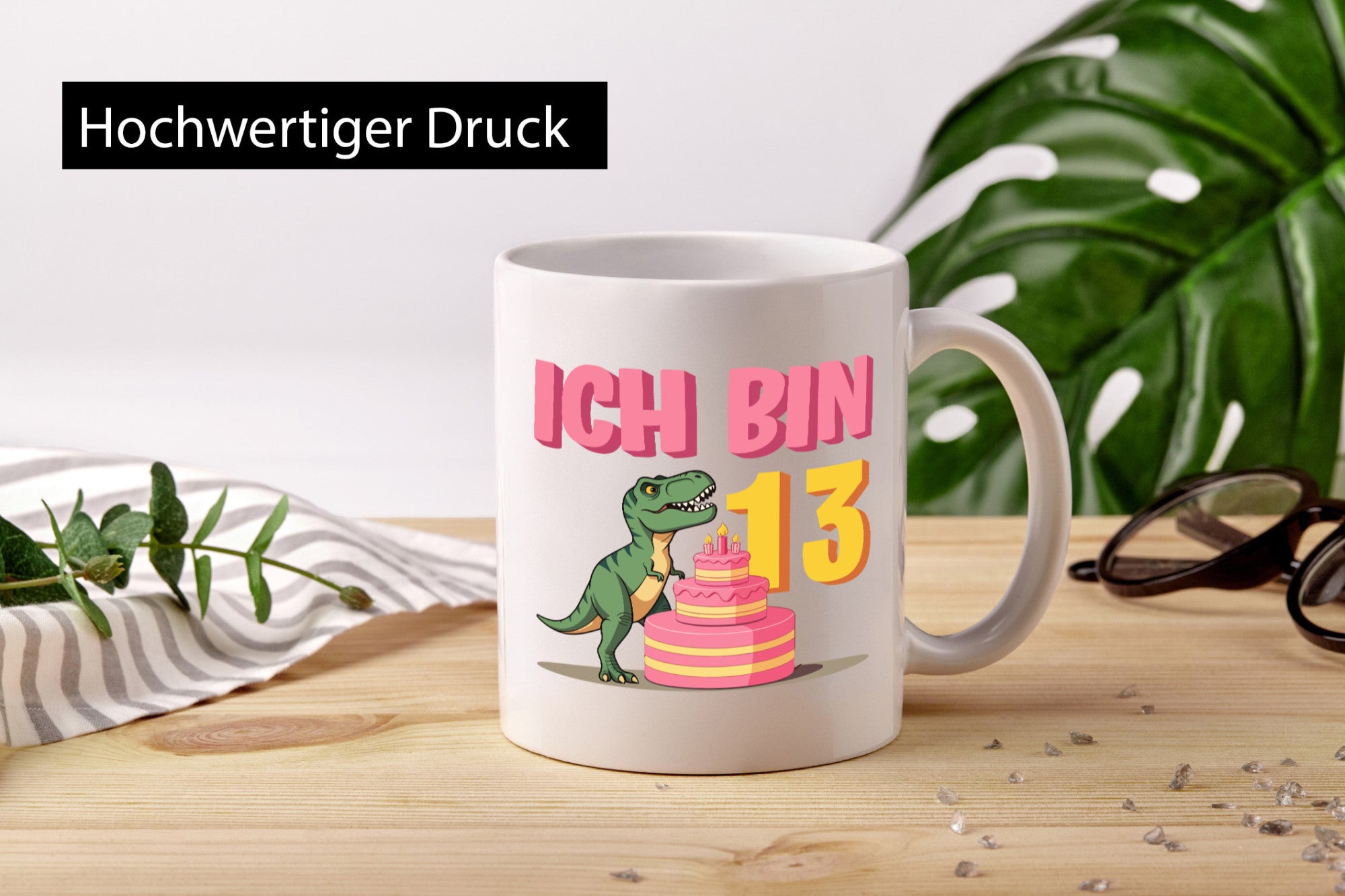 13. Geburtstag | Jahre Dinosaurier mit Kuchen Humor Geschenkidee Tasse