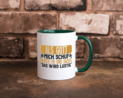 Als Gott mich Schuf Grinste er lustiger Spruch Geschenk Humor Geschenkidee Tasse