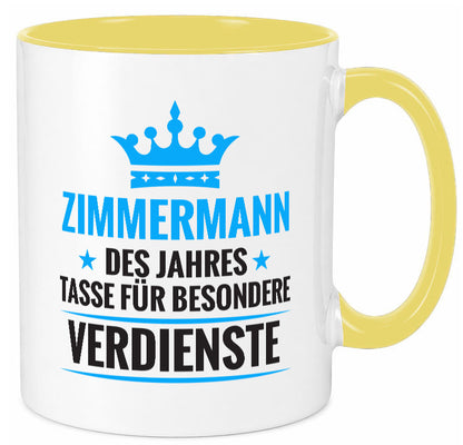 Besonderer Verdienst:Zimmermann | Handwerker Holzbau Humor Geschenkidee Tasse