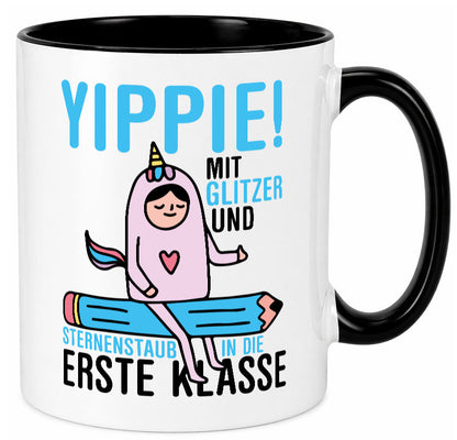 Mit Glitzer und Sternenstaub | Einschulung Einhorn lustiger Spruch Geschenk