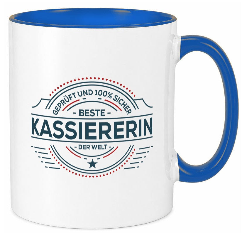 Geprüft und sicher: Kassiererin Geschenk Humor Geschenkidee lustiger Spruch Tasse