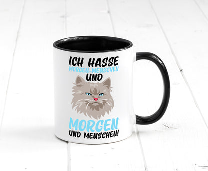 Ich hasse Morgenmenschen | Morgenmuffel mürrische Katze Geschenkidee Tasse