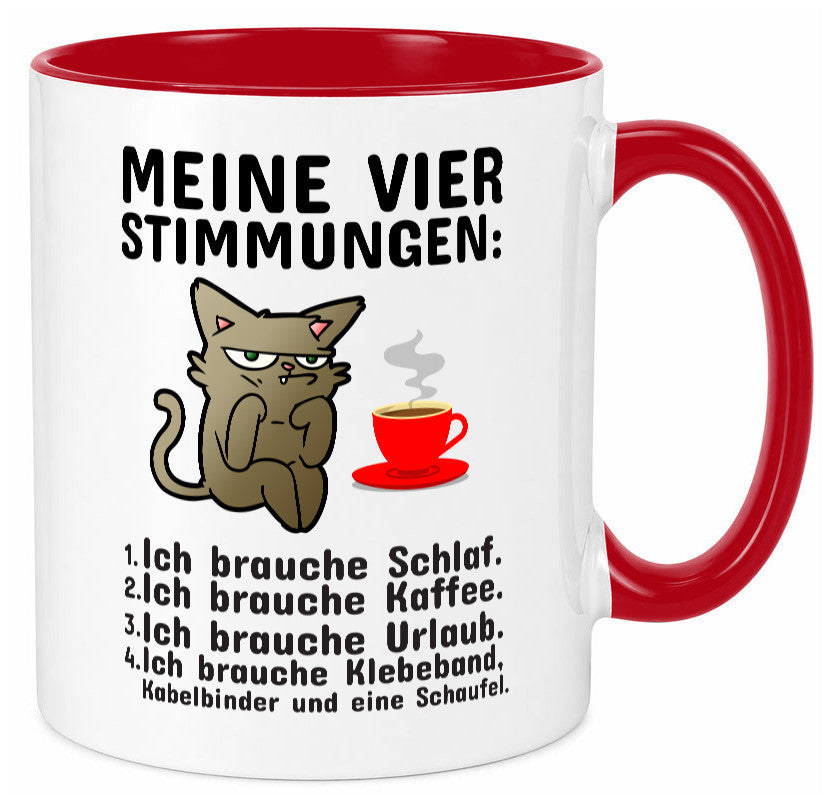 Vier Stimmungen | Morgenmuffel Tasse mürrische Katze Humor Tierliebhaber
