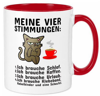Vier Stimmungen | Morgenmuffel Tasse mürrische Katze Humor Tierliebhaber