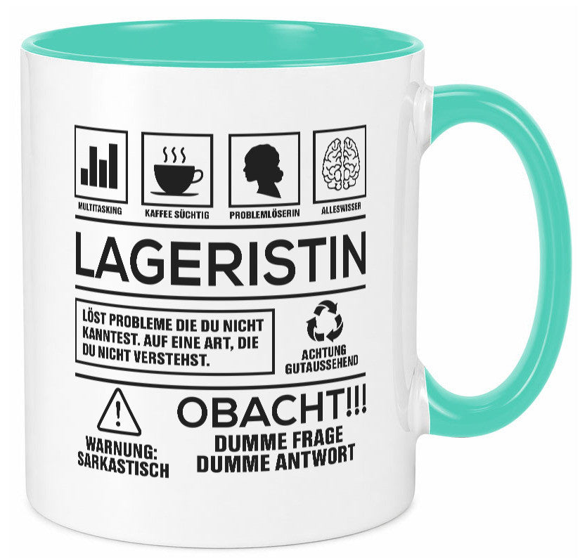 Achtung Probleme Lageristin | Beruf Lager Arbeiterin lustig Arbeit Kollegen Tasse