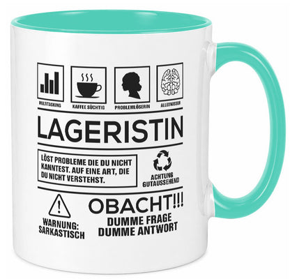 Achtung Probleme Lageristin | Beruf Lager Arbeiterin lustig Arbeit Kollegen Tasse