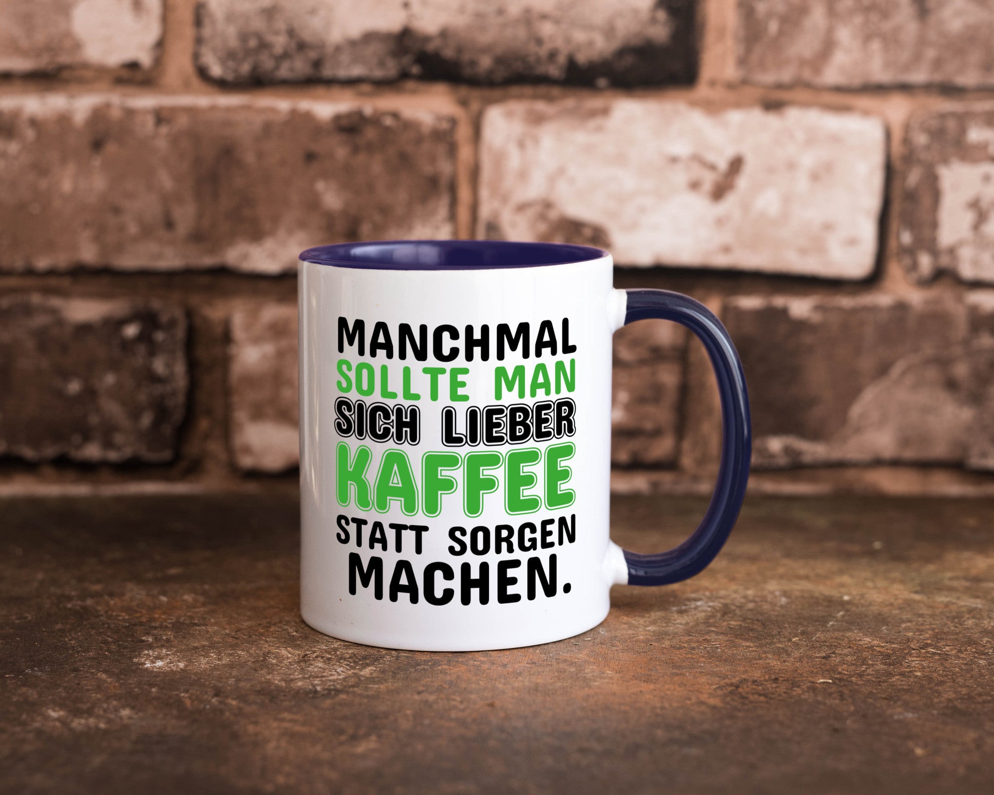 Kaffee statt sorgen lustiger Spruch Geschenk Humor Geschenkidee Tasse
